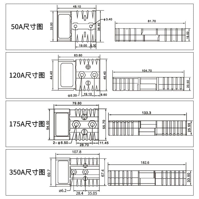 Anderson 50A 120A 175A 350A 600V Battery Power Connector Plug Kit with Cable for Forklift Charging