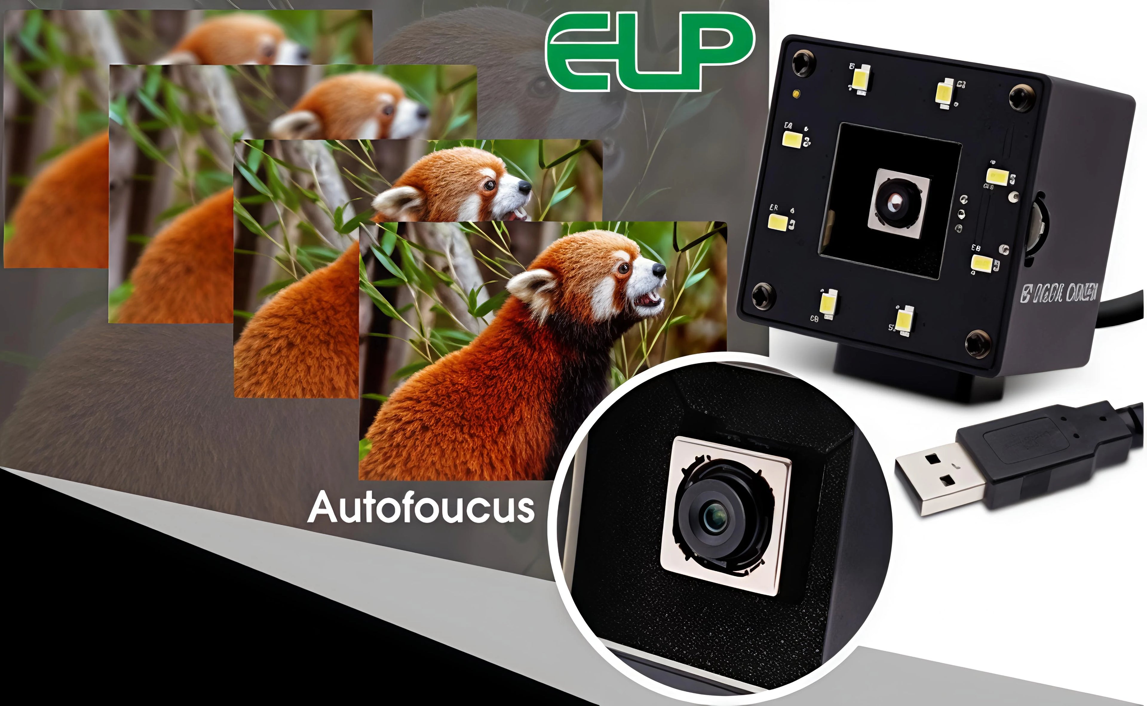 ELP 16MP Autofocus USB Camera IMX298 Sensor Ultra HD No Distortion Webcam with Night Vision White LED for Security System