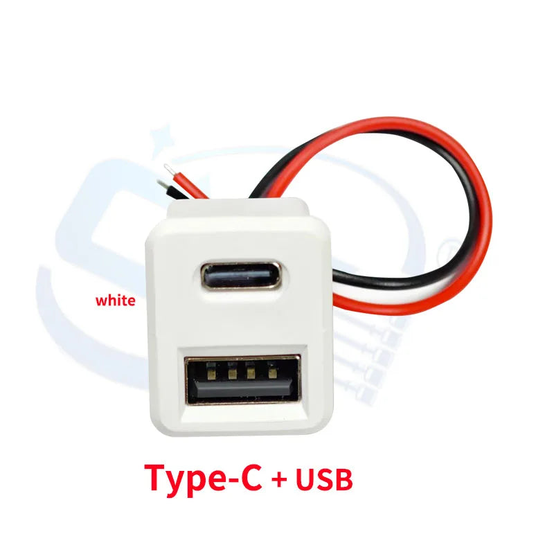 USB 2.0 Connector Female Socket Dual Layer Type C and USB Power Socket Interface, with Cable Charging Car Soldering Plug