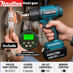HAOLTON Gun Industrial Handheld Electric Heat Gun Temperatures Heat Gun Cordless Hot Air Adjustable 18V Battery