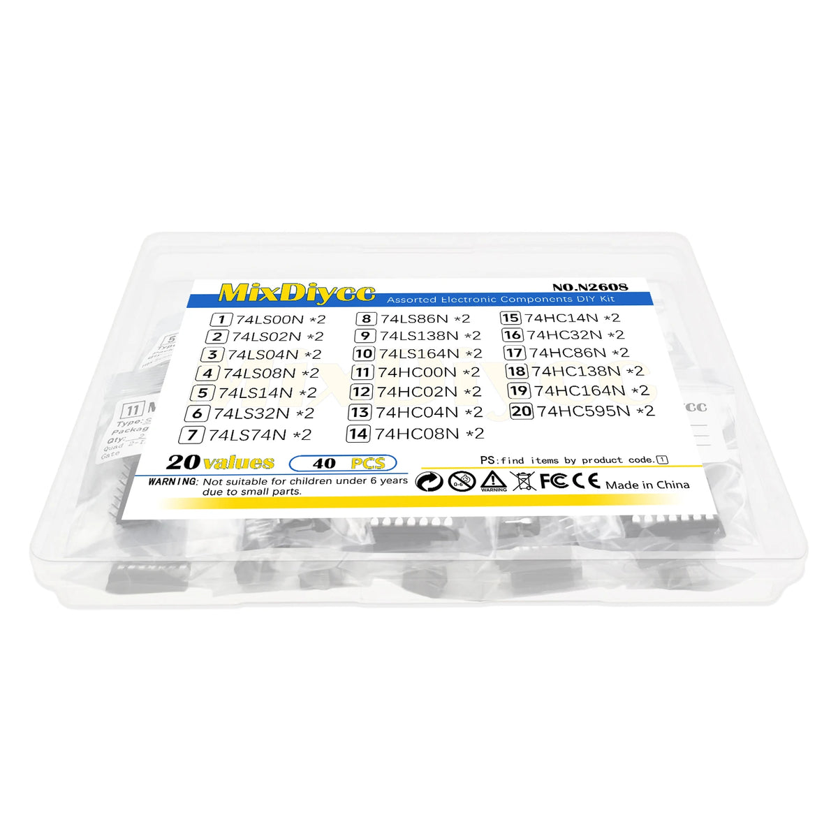 20 Values 74 Series Logic IC Kit DIP14/-16 SN74LS SN74HC 00N/02N/04N/08N/14N/32N/74N/86N/138N/164N/595N Total 40 Pcs