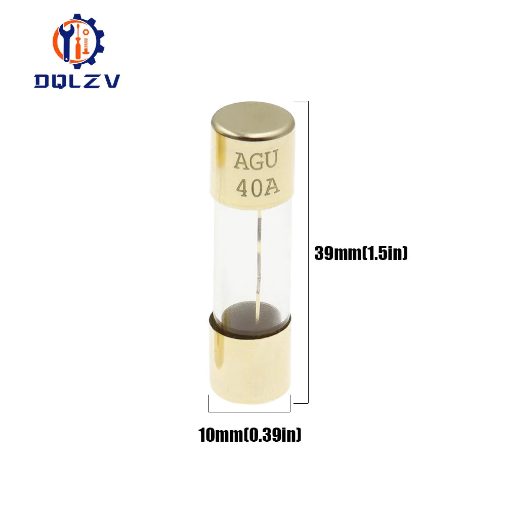 5Pcs Gold Plated Glass AGU Fuse Fuses Pack Car Audio Amp Amplifier 10A 15A 20A 25A 30A 40A 50A 60A 70A 80A 100A Car Fuse