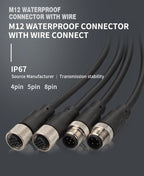 M12 Cable Connector Male and Female Circular Shield 2 3 4 5 6 7 8 9 12 17 Pin PVC PUR Straight Angle Mold OEM Waterproof