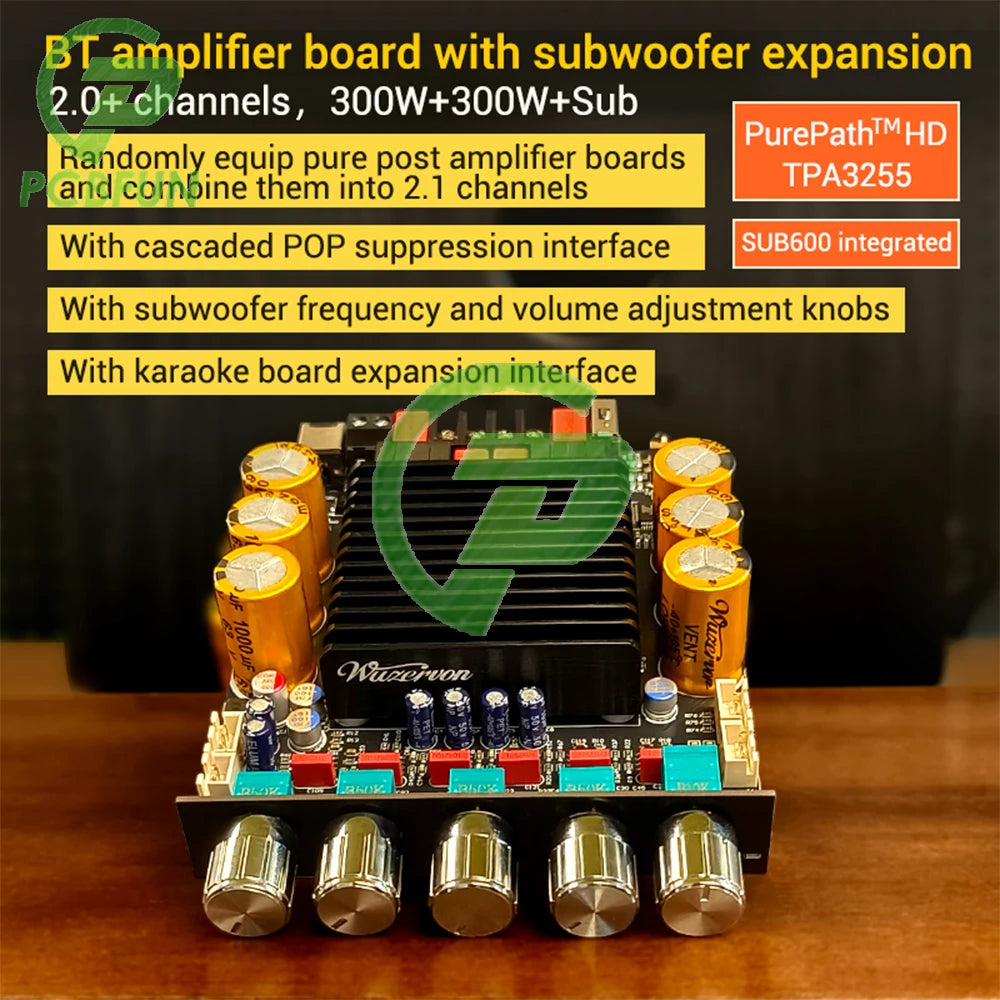 ZK-SUB600 BT Amplifier Board Module 2.0 Channel 300W+300W+Subwoofer Extension TPA3255 DC 18-50V with Subwoofer