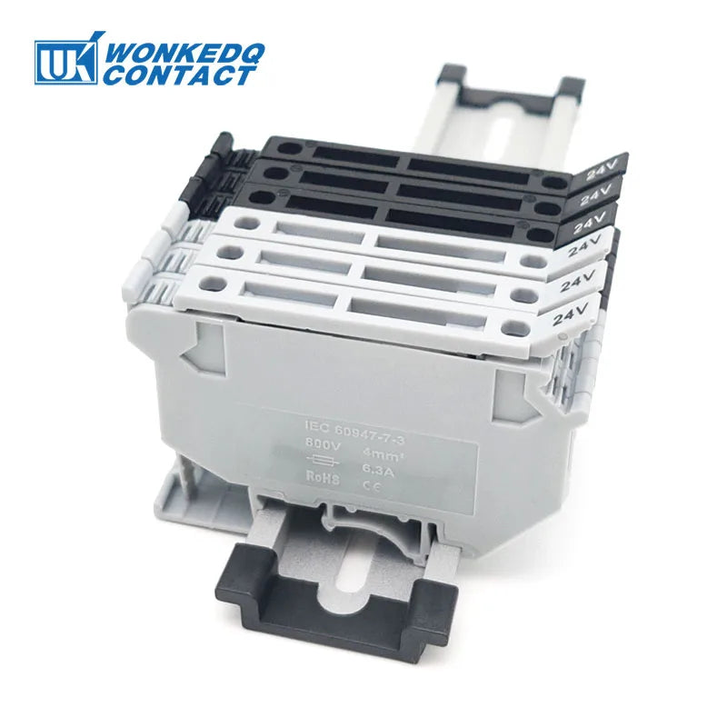 10Pcs UK5-HESI Screw Din Rail Terminal Block Fuse Holder 5*25mm 24V/220V LED With Disconnect Lever Wire Electrical Connector