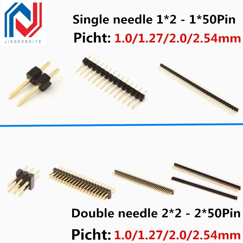 10PCS 1.0mm 1.27mm 2.0mm 2.54mm Pin Header Double Row Male 1/2~40P Breakaway PCB Board Connector Strip Pinheader 1*2/2P 4P 6-40p