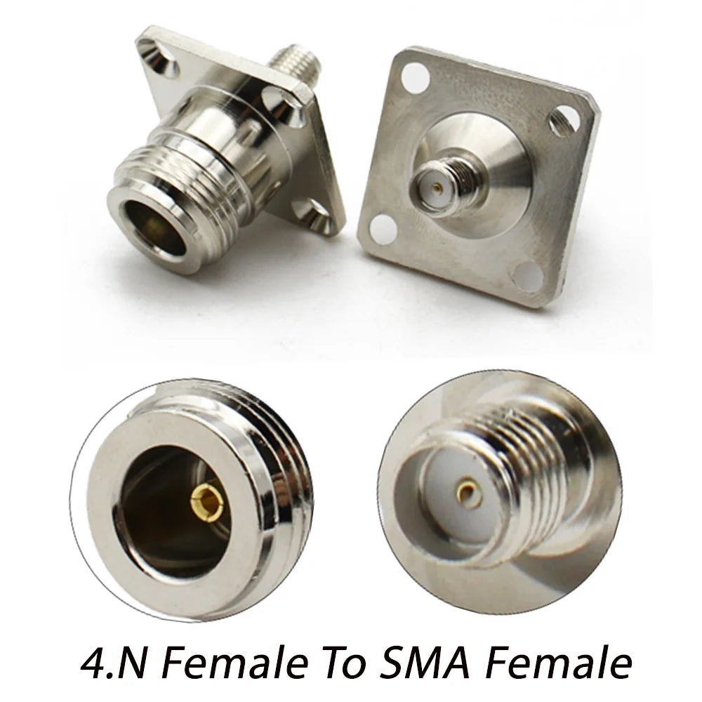 1PCS N To SMA Connector L16 N Female to SMA Female Coax  Adapter Test Converter 4 Hole Flange Panel RF Antennas Connector