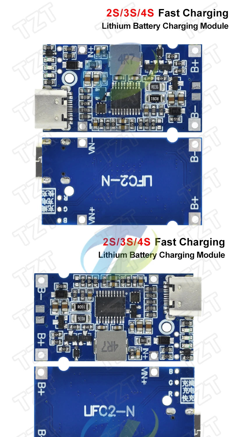 Type-C USB 2S 3S 4S BMS 4.5V-15V 18W 2A Lithium Battery Charging Module Support QC Fast Charge With Temperature Protection