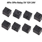 5PCS 4Pin 5Pin Relay  PCB Type Black Automobile Relay SRA-05VDC-AL SRA-12VDC-CL SRA-24VDC-CL 5V 12V 24V 20A DC Power