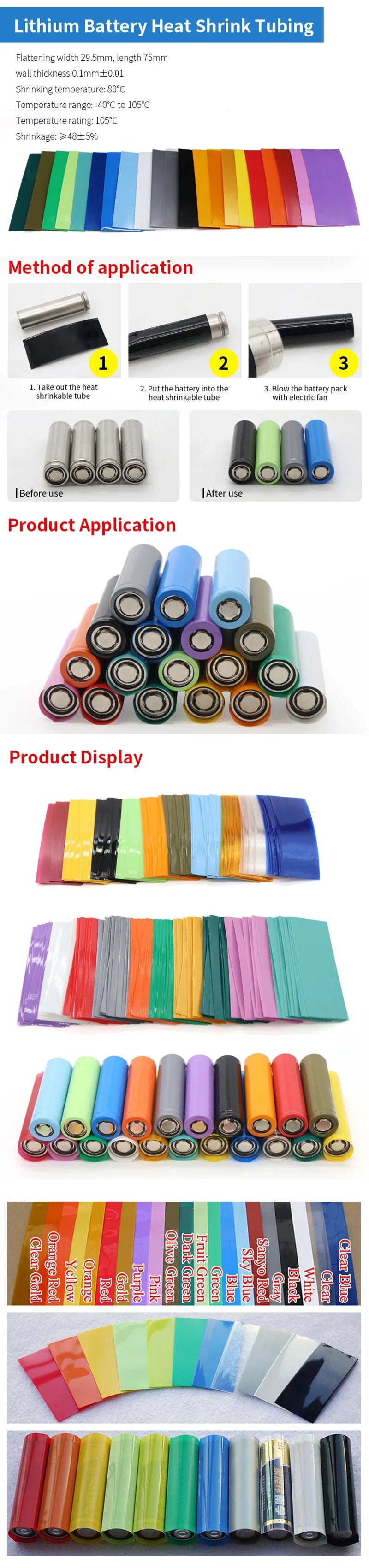 18650/21700/26650 Lipo Battery Wrap 20/50/100/300pcs PVC Heat Shrink Tube Precut Insulated Film Cover Lipo Battery Sleeve Casing