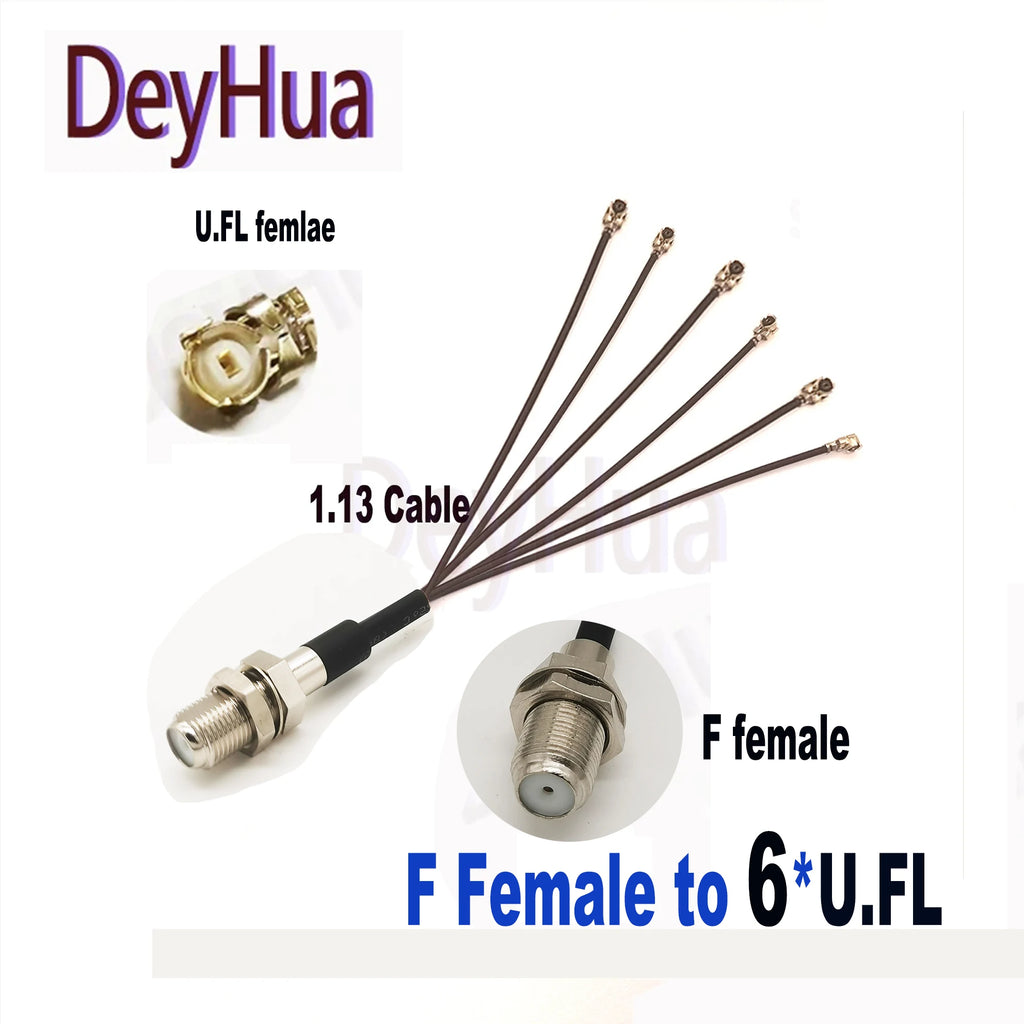 2/10pcs F Female to 6X U.FL Splitter F Female to 2345 6 X U.fl 1 Female RG178 1.13 Cable WIFI Antenna Extension Jumper Pigtail