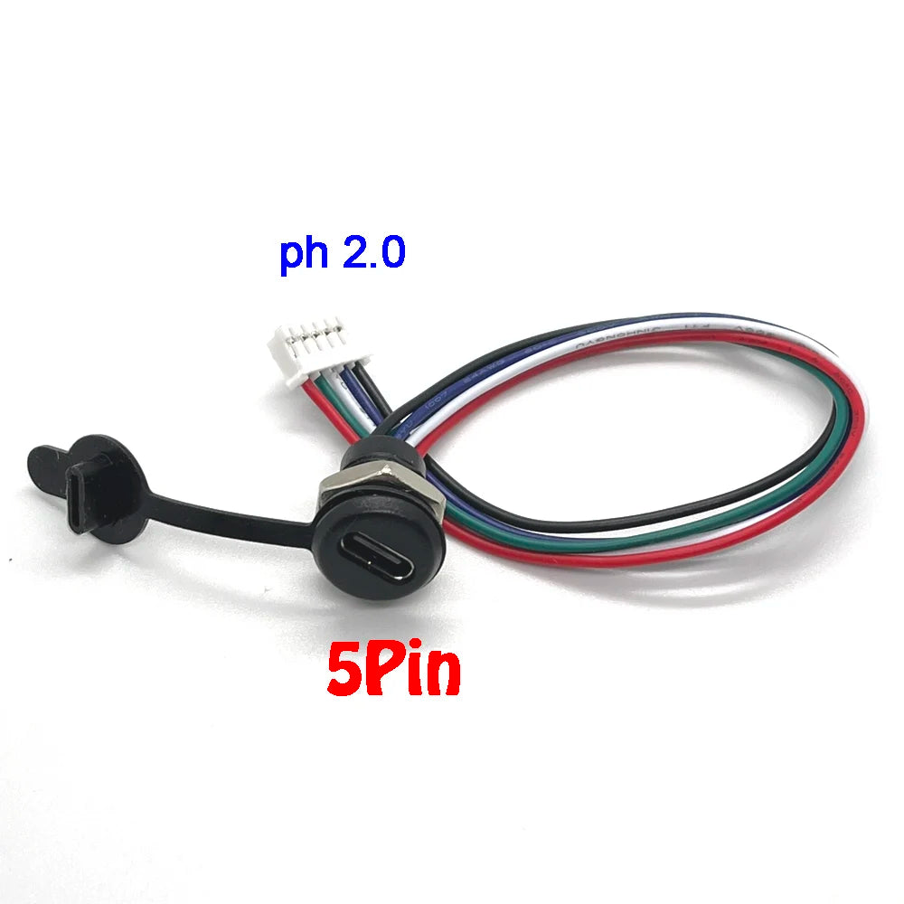 USB-C 5A High Current Charging Socket With M11 Nut Snap Lock Plate Transparent Female Type C Waterproof Female Connector Jack