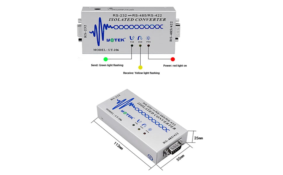 UOTEK RS-232 to RS-485/422 Optoelectronic Isolated Converter NO Delay RS232 RS485 RS422 Adapter UT-206