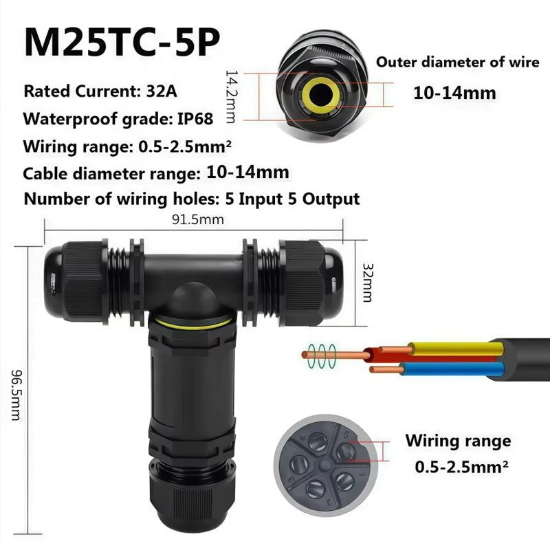 Heavy Duty Quick Connect Terminal Block T-type, IP68 Waterproof 2/3/4/5Pin for Secure & Fast Damp-Proof Wiring Connector