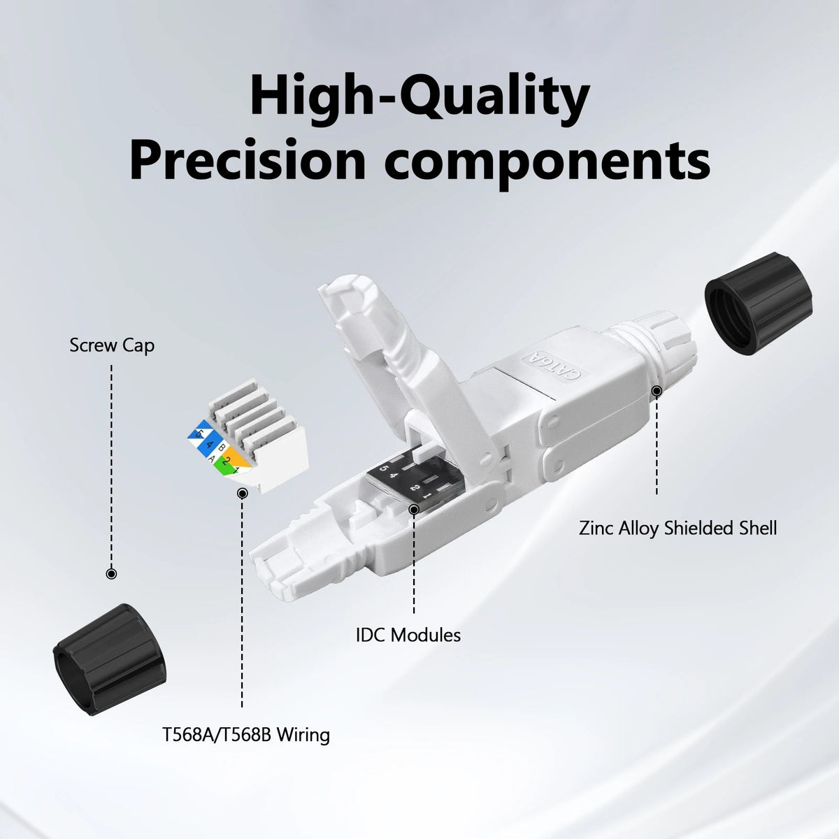 Tool Free RJ45 Cable Extender Junction Adapter, CAT6A CAT7 Ethernet Coupler Network Cable Extension Connector Toolless