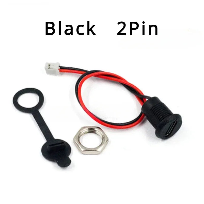 5PCS 2Pin - 6Pin USB-C Connector Type-C Waterproof with PH 2.0 Nut Locking Panel Mounting TPC Waterproof Fast Charging Jack Por
