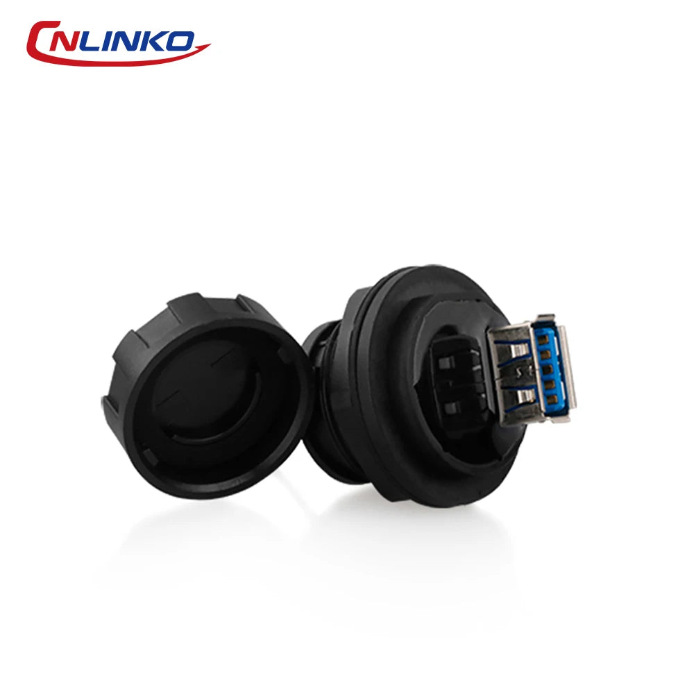 CNLINKO Waterproof USB 2.0/3.0 Connector – Industrial Electrical Receptacle, Data Transfer Female Socket for Harsh Environment