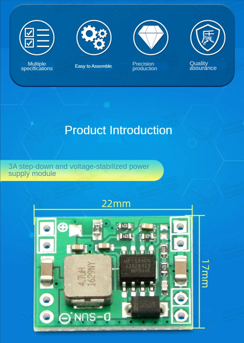 1PCS DC-DC 3A 5A Adjustable Step-down Power Module Board Voltage Stabilizing Aircraft Model MP1584EN 24V 12V 9V To 5V