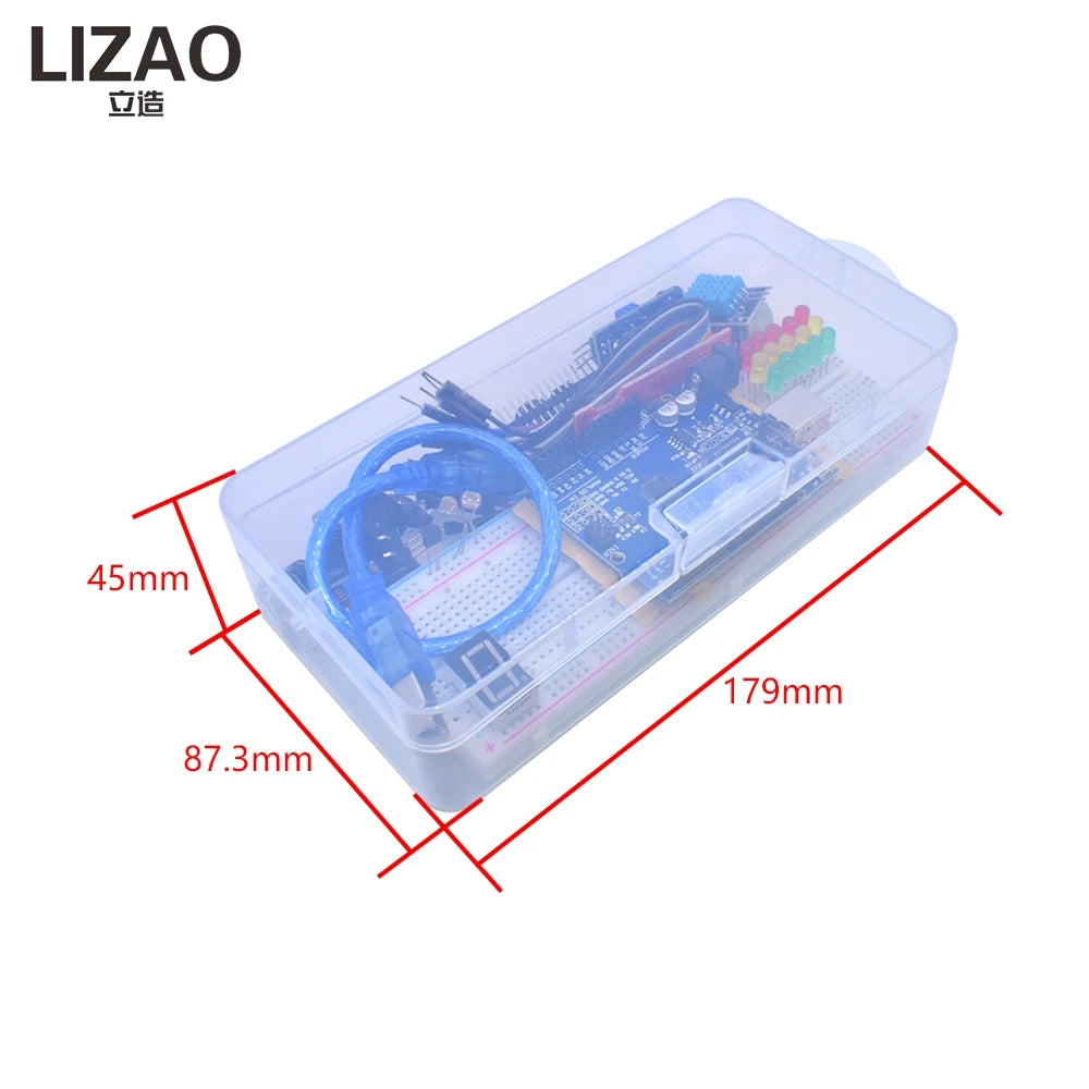 LIZAO Arduino UNO R3 Breadboard Starter Kit Complete Basic Electronics Set with Sensors LED Control for Beginner Learning