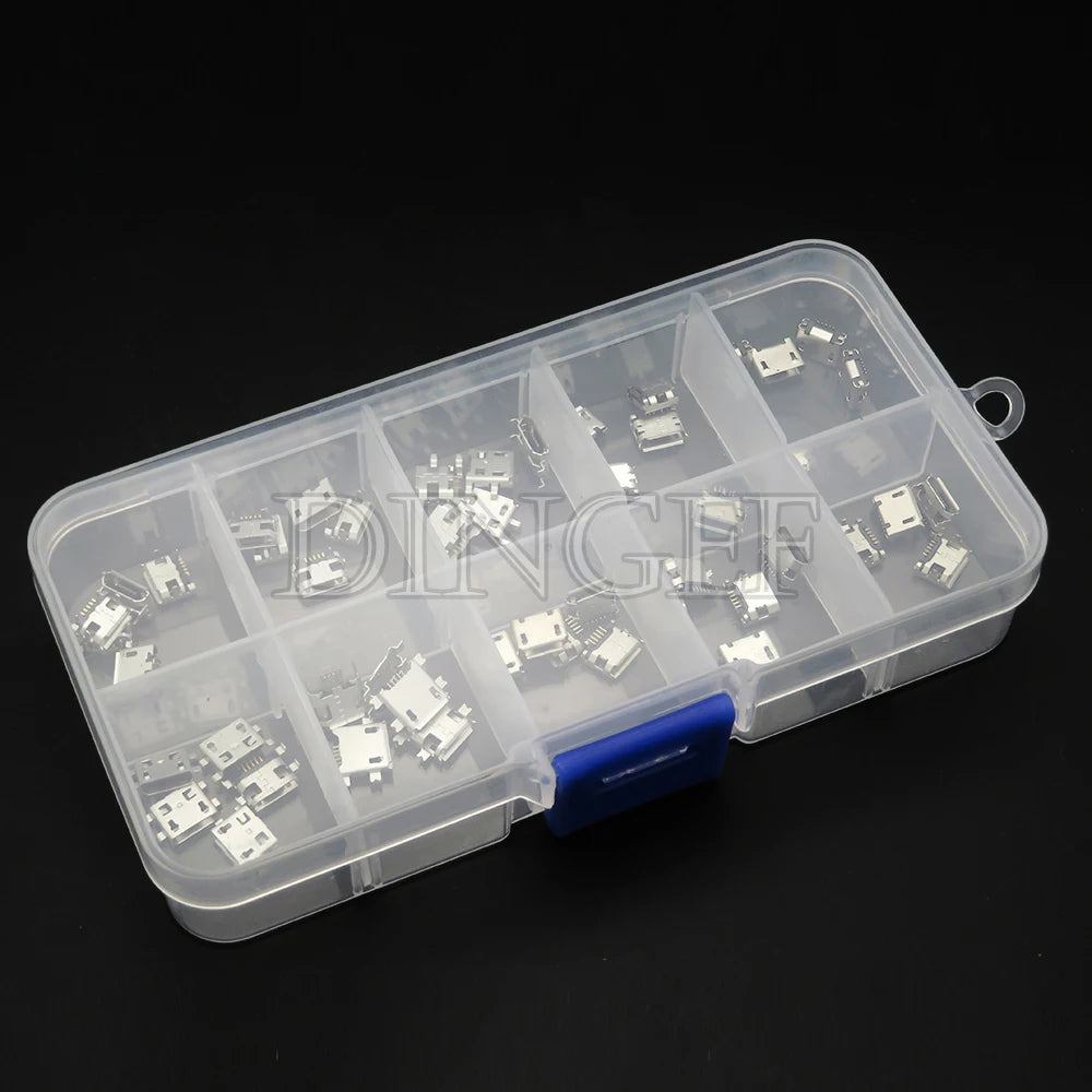 10 Types Each 5PCS Micro USB Female 4/5PIN DIP Type B SMT USB Connectors Jack Tail Sockect Plug Terminals For Diy repair MP3/4/5