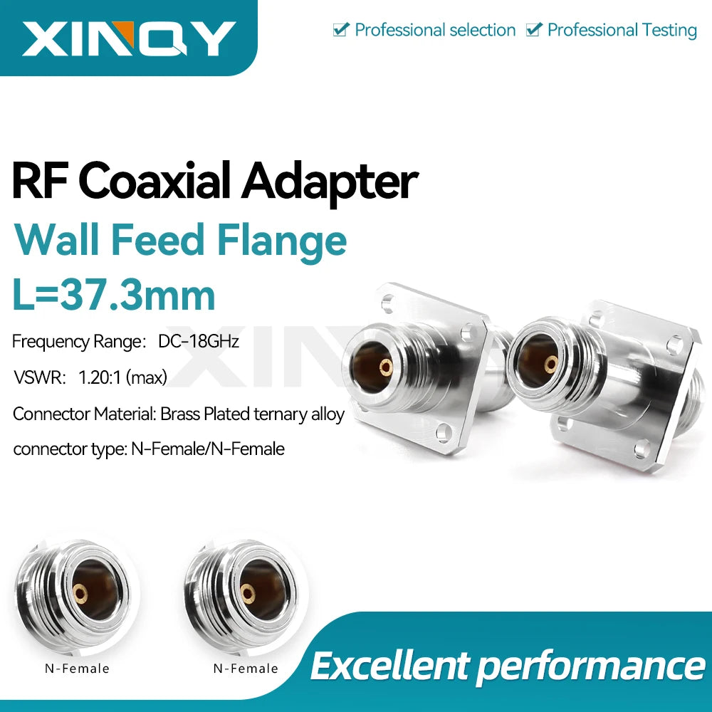 XINQY N-Type Coaxial Adapter, Female to Female, 18 GHz, Panel Mount, 4-Hole Flange Connector