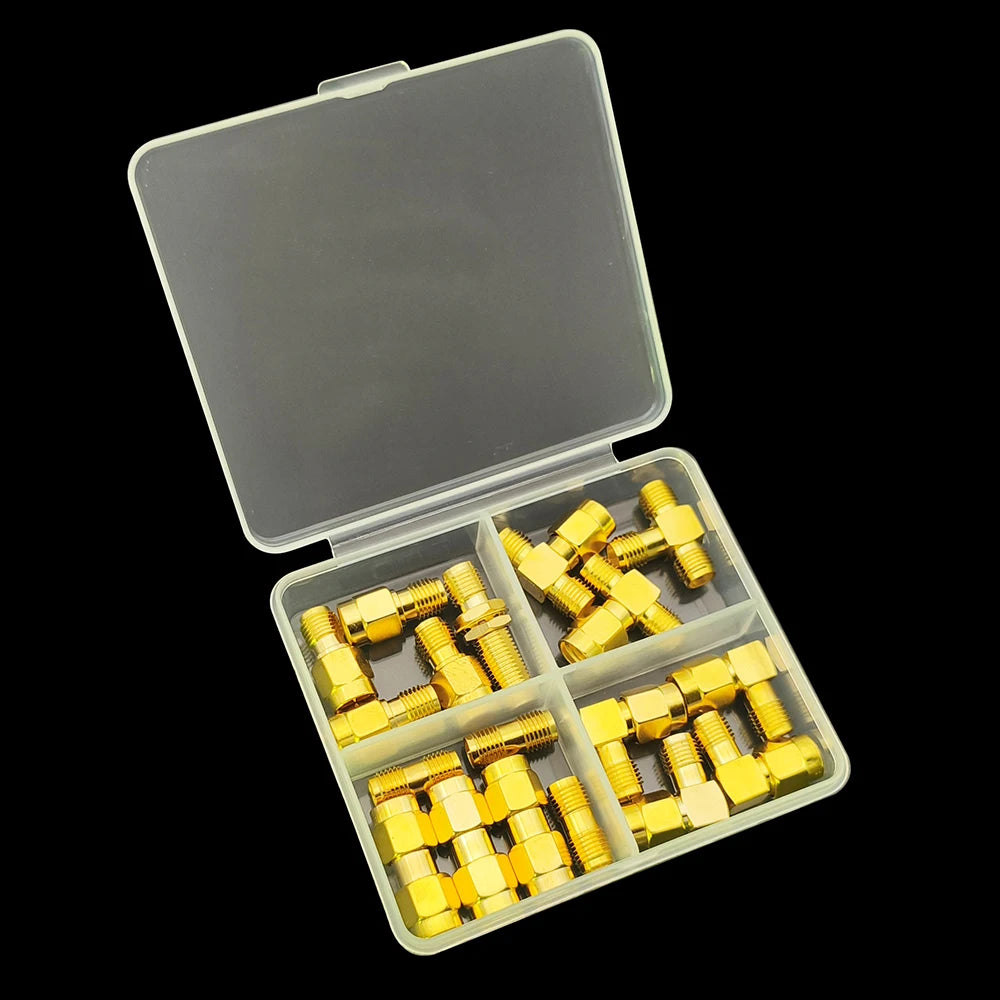 18Pcs/Box SMA Connector Kit Gold-plated Brass SMA & RP-SMA Male Female Straight Right Angle RF Coaxial Adapter Coaxial Adapter