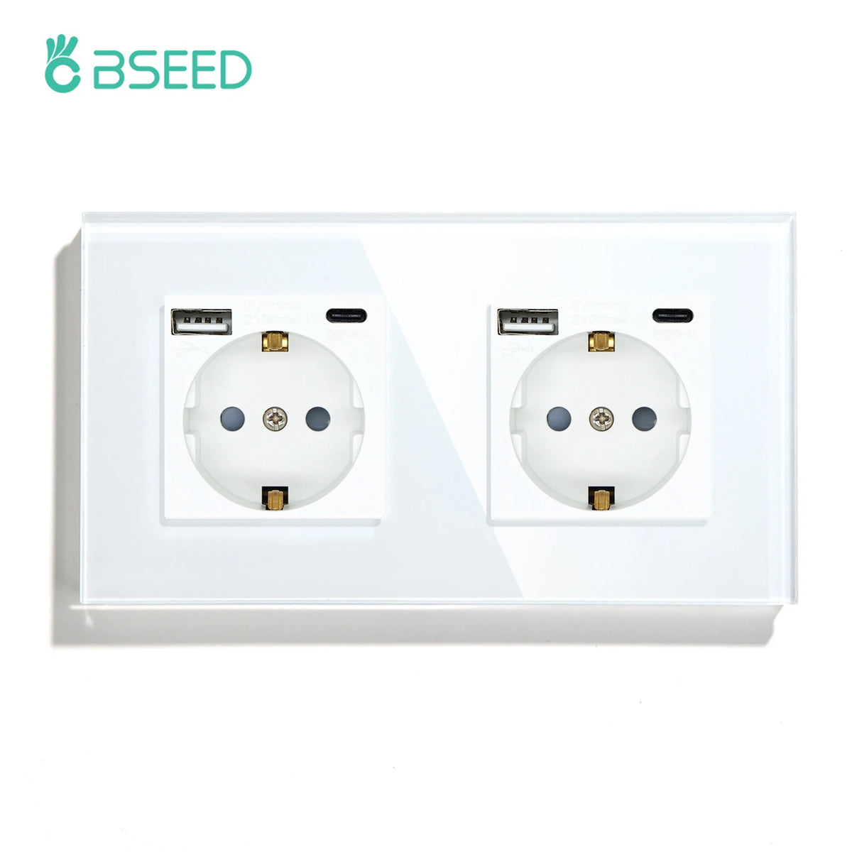 BSEED 1/2/3Gang Touch Light Switch 1Way Simple Sensor Switch Type-c USB Sockets EU Standard Glass Panel Blue Backlight 10A White