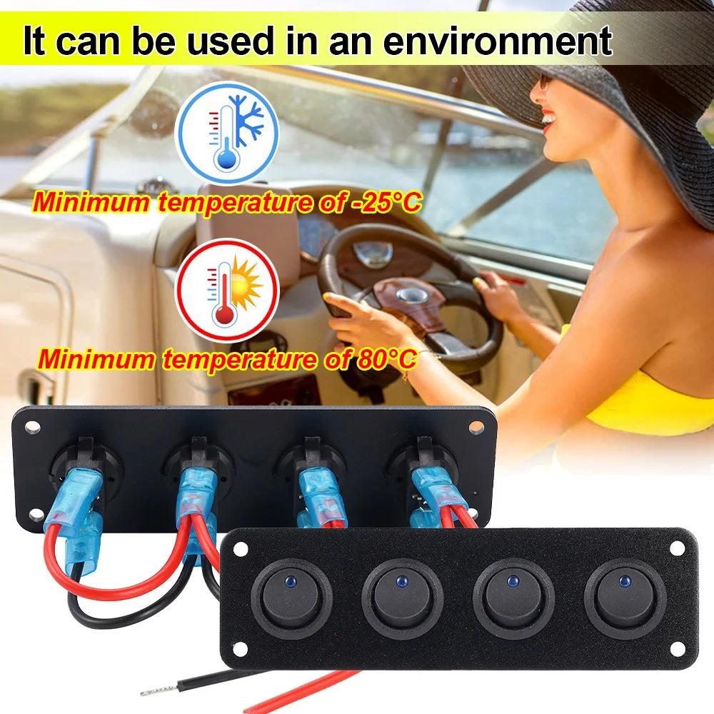 1-4 Gang Toggle Switch Panel 12V USB Car Boat Marine RV Truck Blue LED Styling Accessories Marine Rocker Switch Universal