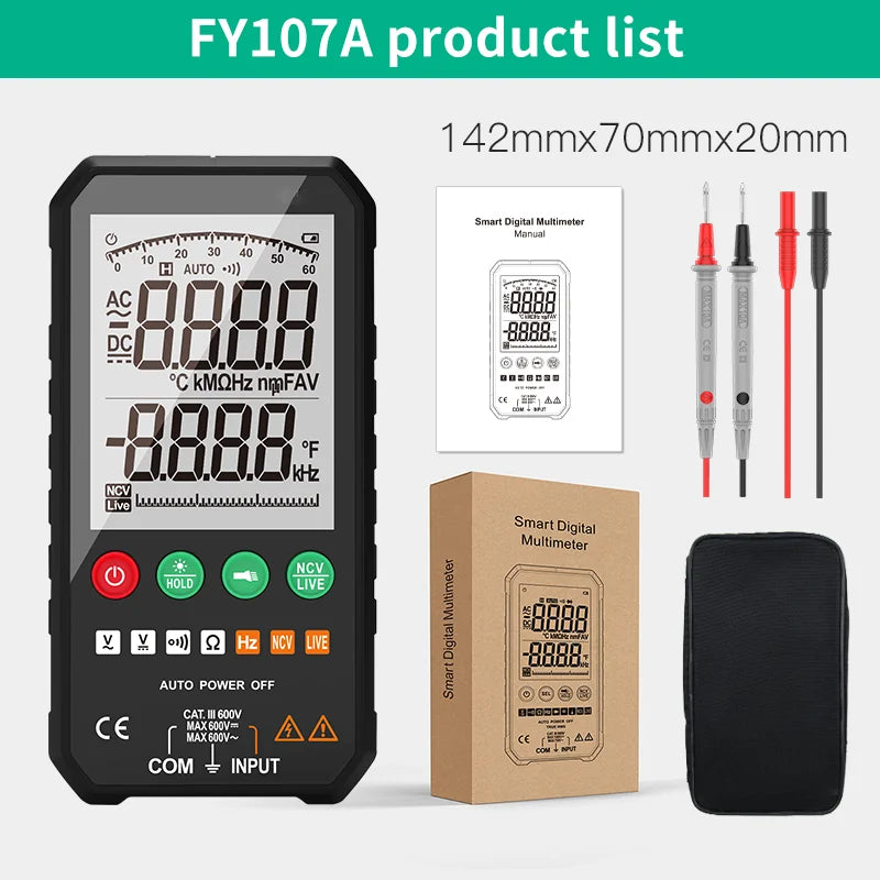 MASTFUYI Auto-Ranging Digital Multimeter High Precision 6000 Counts True RMS Tester Capacitance Ohm Hz Test Electrician Tools