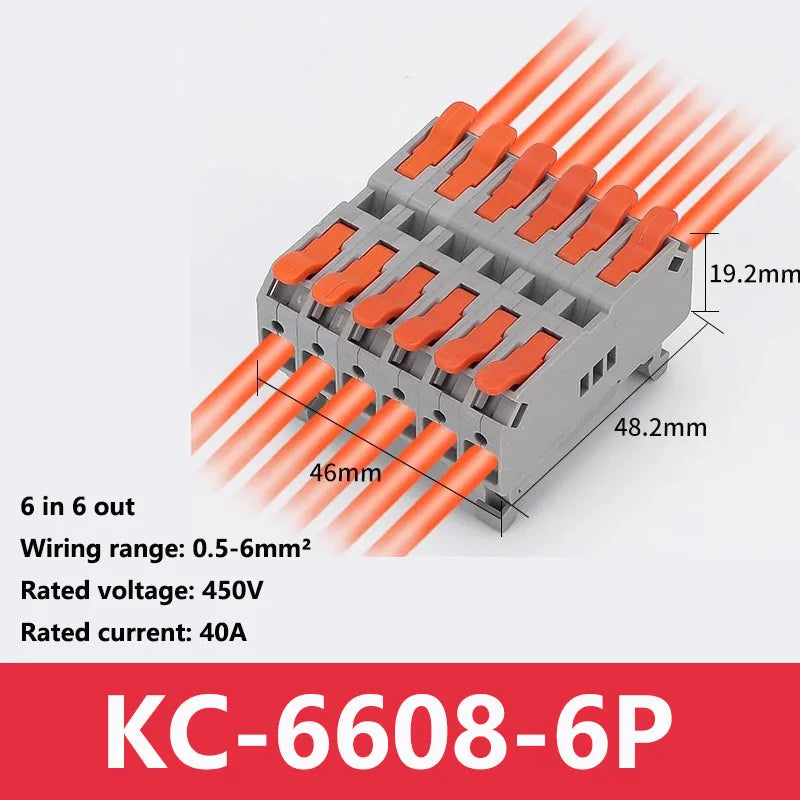 Fast Wire Connectors Universal Compact Terminal Block 6mm2 DIN Rail type Terminal 2 3 4 5 Pin Push-In Terminal Block With Lever