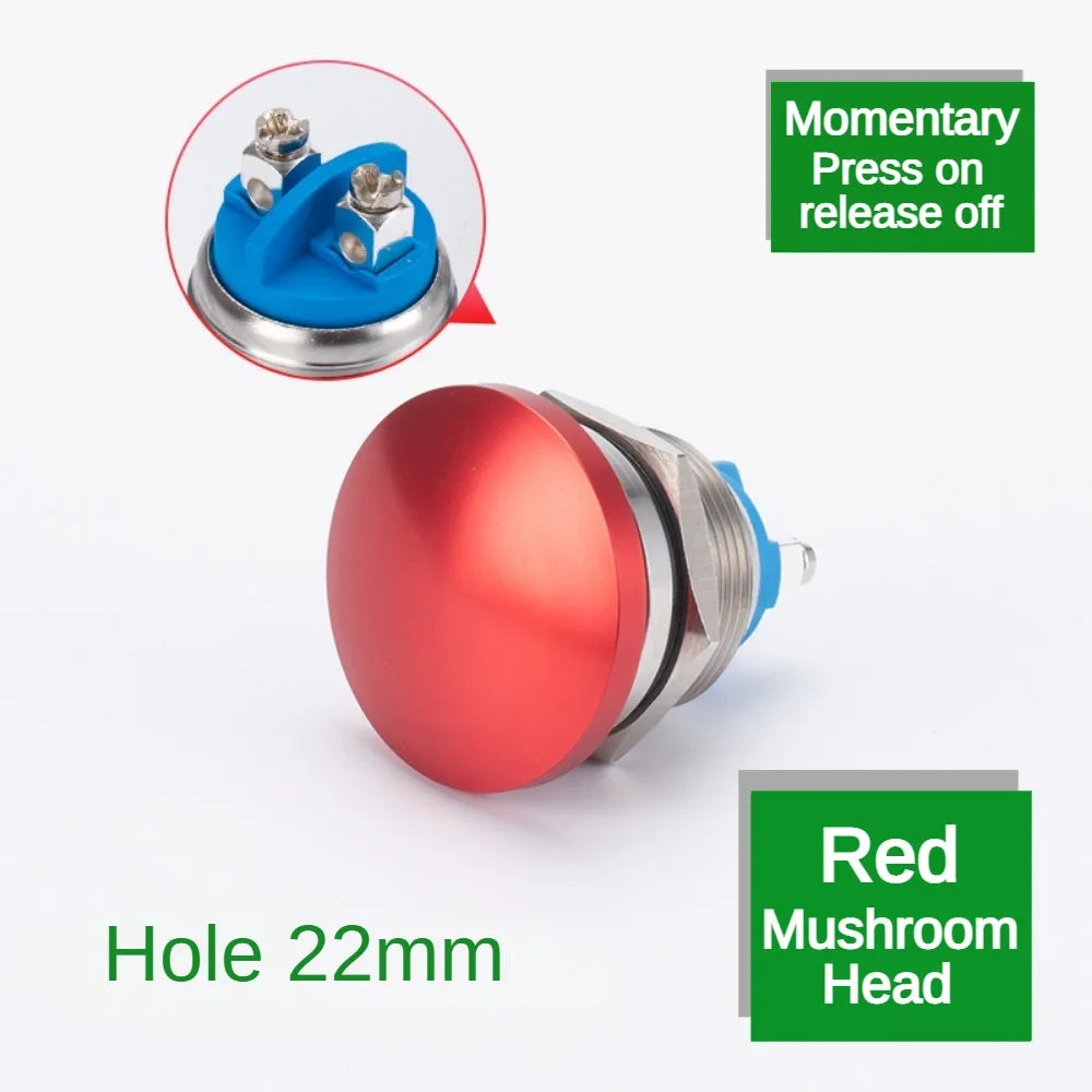 16/19/22mm Metal Button Switch Waterproof Momentary Self Reset Screw Foot Red Green Blue Mushroom Head Power Switch