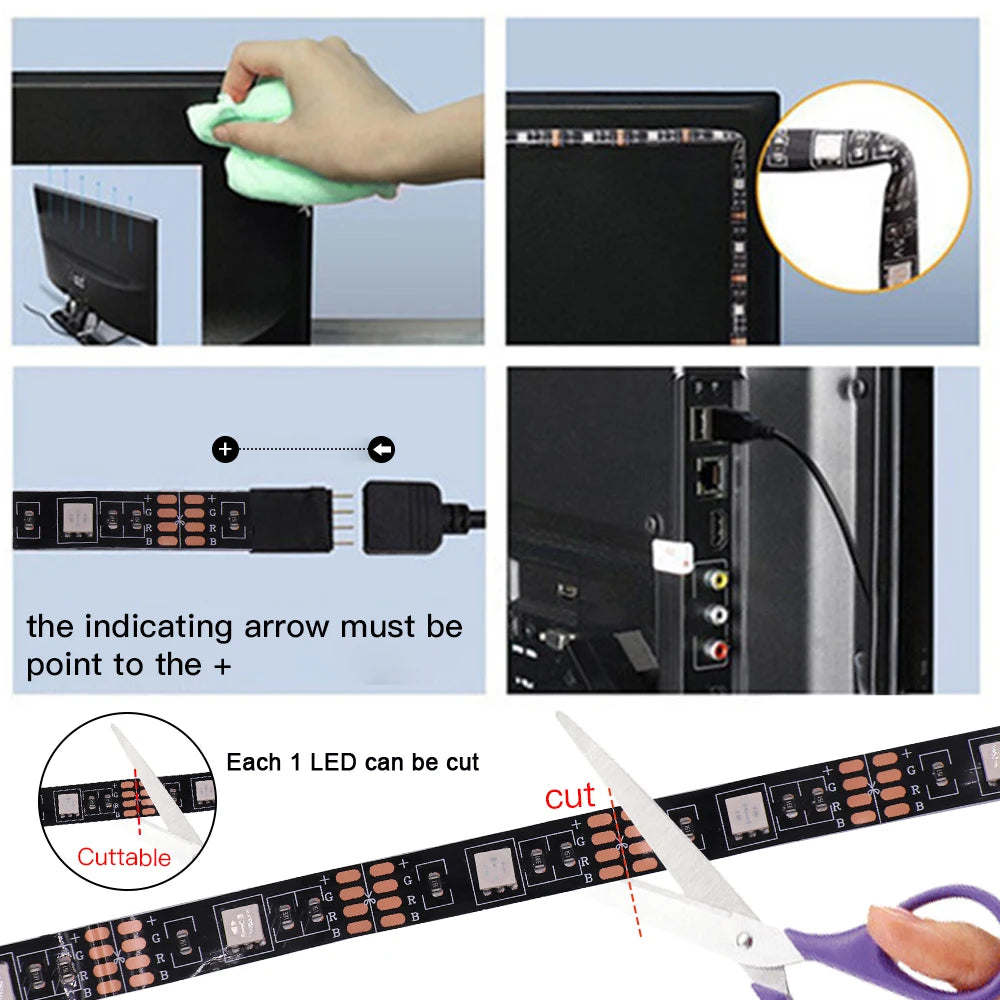 5V USB LED Strip RGB Light 5050 24key / 44key Remote Control Kit USB Power Waterproof Flexible Led Tape Adhesive TV Backlights
