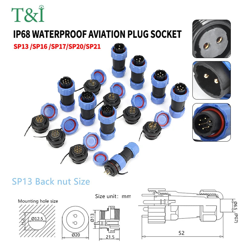 5/10/100 Sets SP13 2/3/4/5/6/7/9 Pin Connector IP68 Waterproof Aviation Plug Socket Male Female Panel Mount Connectors