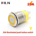 FILN 22mm 20A Stainless Steel Push Button Switch Waterproof IP66 High Current 12V/24V/110V/220V Auto Marine Industrial Control