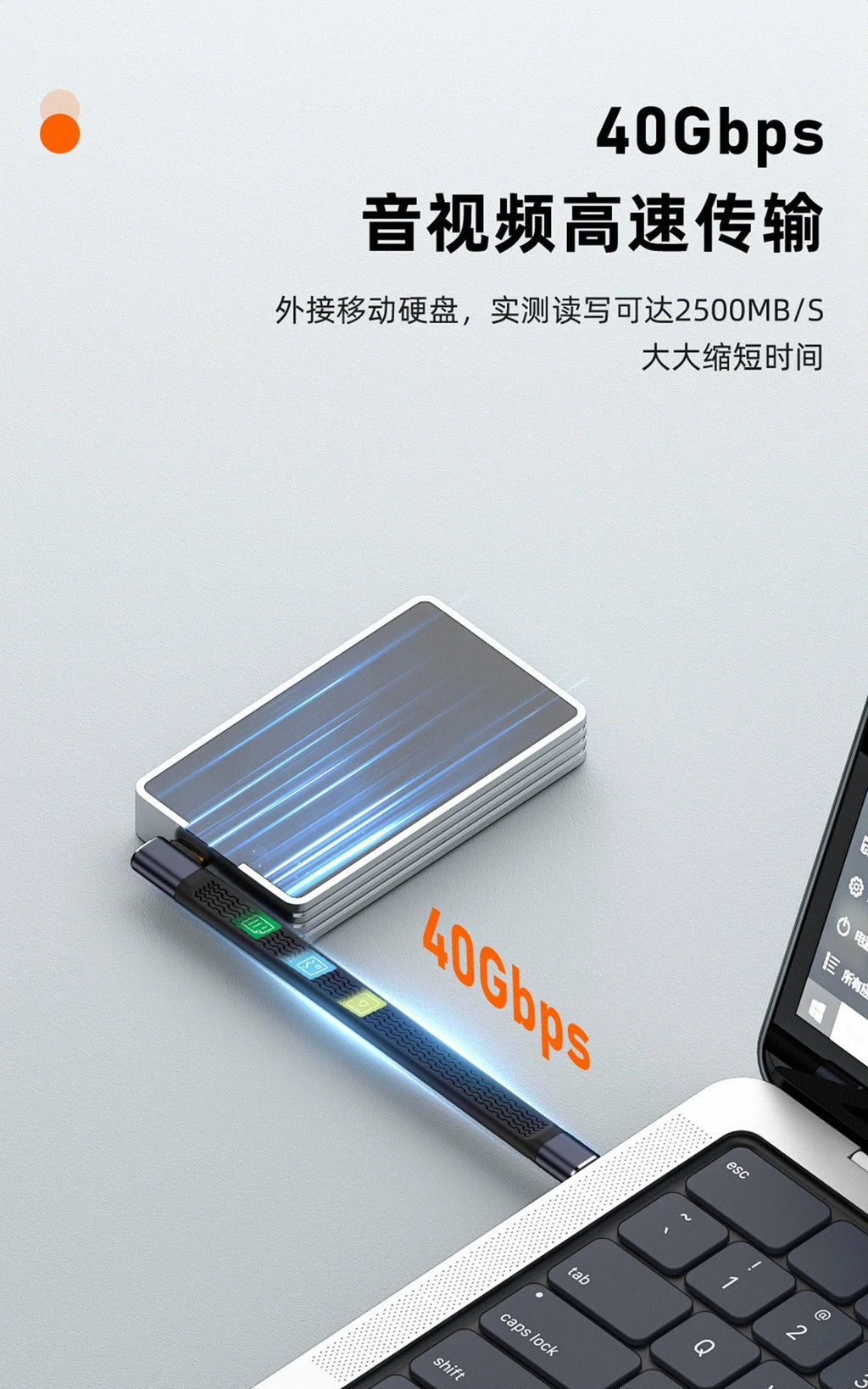 Elbow USB 4.0 Gen3 40Gbps FPC Cable PD 240W 5A Quick Charge USB C to Type C Cable Thunderbolt 3 8K @ 60Hz USB C Data Cable