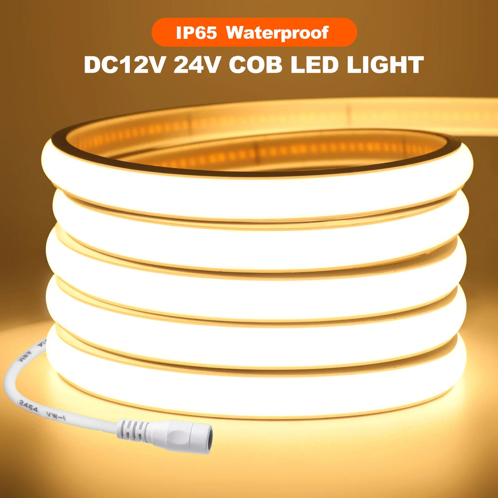 12V 24V 320Leds/M COB Neon Strip Waterproof 3000K 4000K 6000K Home Decor High Brighter Flexible Ribbon Rope LED Light 0.5M-20M