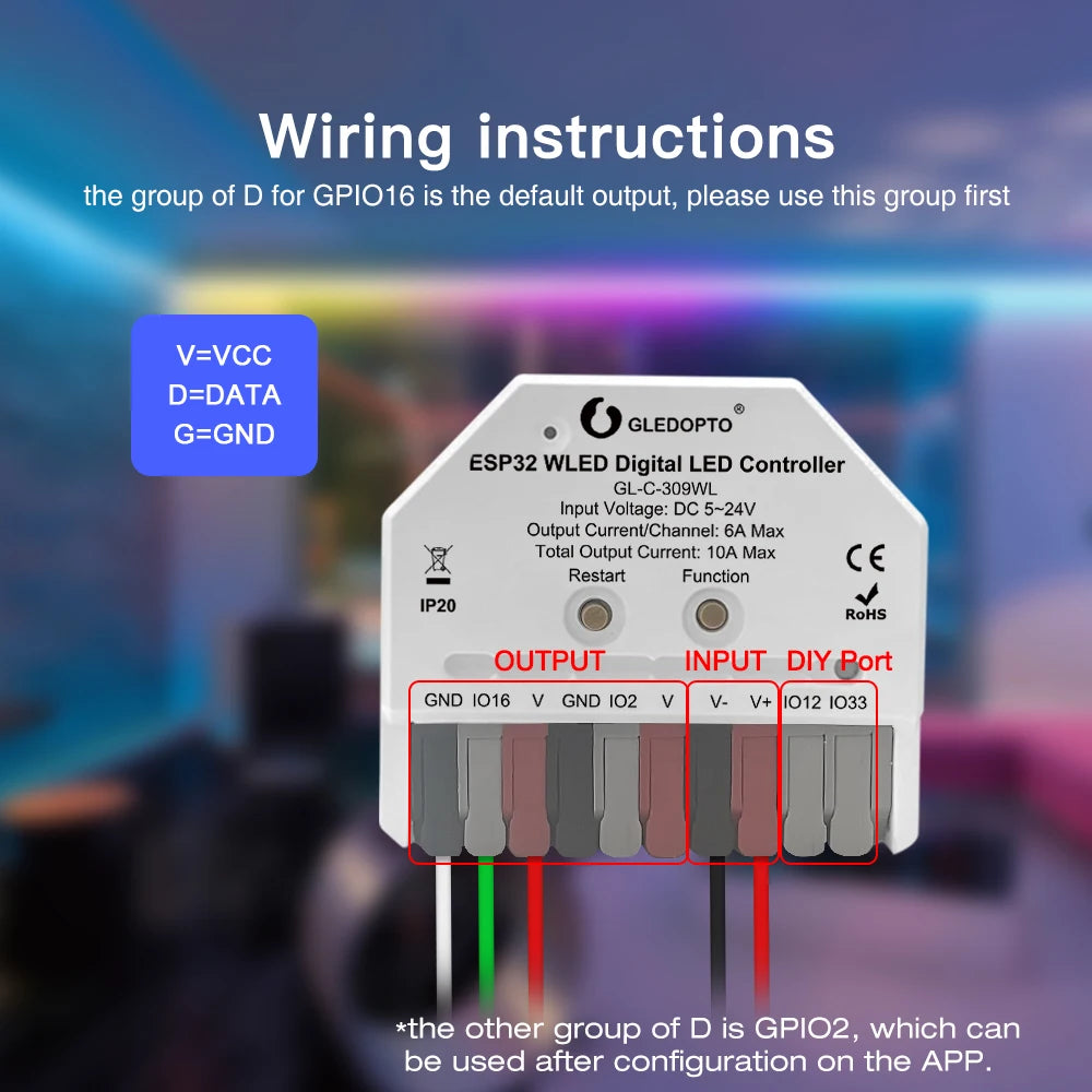 GLEDOPTO ESP32 Ultra Mini WLED LED Controller DIY Dynamic Lighting Digital WS2811 WS2812 SK6812 TM1814 WS2813 WS2815 Strip Light