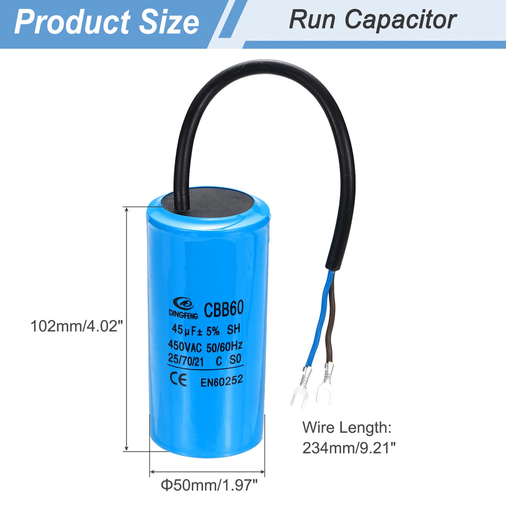 1/2Set CBB60 25-70uF Running Capacitor AC 450V 2 Wires 50/60Hz for Air Compressor Motor Washing Machine Refrigerator Motor Start