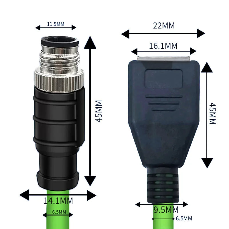 M12 to RJ45 Female Head Gigabit Ethernet Extension Cable 4Pin D-type 8Pin X-type Male A-code Waterproof Connector 1-30M IP67