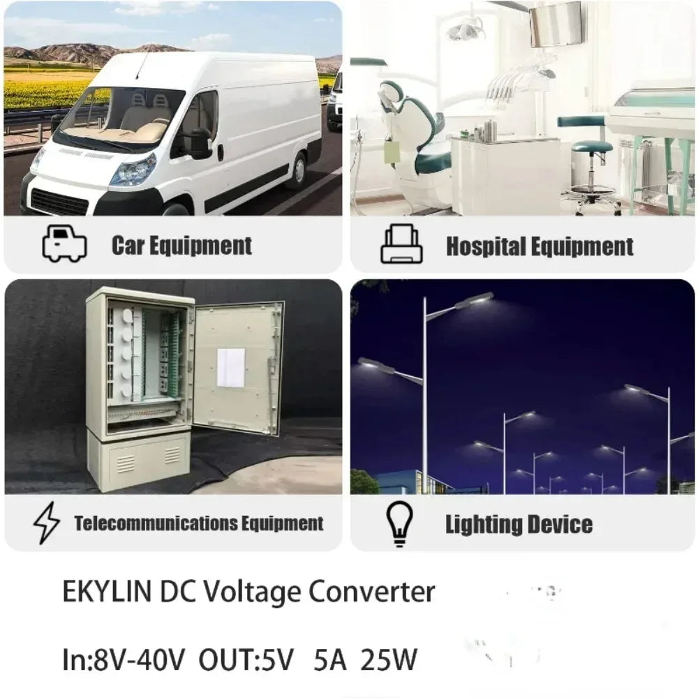 DC 12v 24v to 5v 5A 10A Step Down Converter Regulator Power Adapter Reducer for Car Electronics Truck Vehicle Boat Solar System