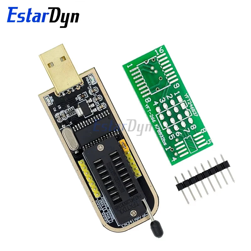 CH341 CH341A/CH341B Programmer 1.8V/3.3V/5V USB EEPROM Flash BIOS Burner for 24CXX/25CXX/93CXX with SOIC8 Test Clip & Adapter