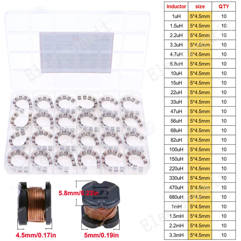 2.2uH 3.3uH 4.7uH 10uH 22uH 47uH 68uH 100uH 220uH 1mH 4.7mH 10mH 100mH Toroid Core Choke Color Ring Power Inductor Assorted Kit