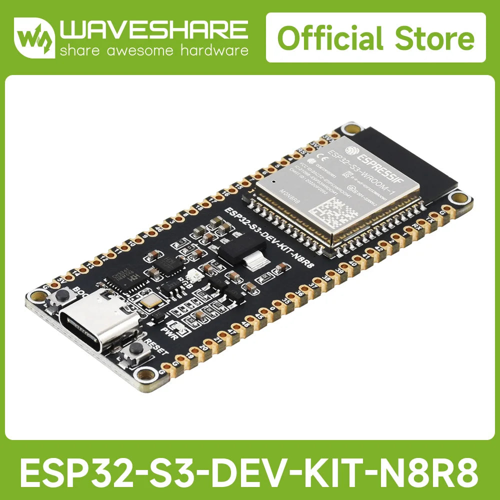 Waveshare ESP32-S3 Microcontroller, 2.4GHz Wi-Fi Development Board, 240MHz Dual Core Processor, ESP32-S3-WROOM-1-N8R8 Module