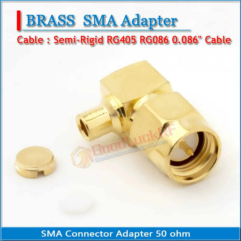RPSMA RP-SMA RP SMA Male Plug Solder For Semi-Rigid RG405 0.086' Cable Jack Copper GOLD Straight 50 ohm RF Connector Adapter