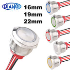 1 pc 22mm19mm16mm Waterproof Metal Push Button Switches With 4 Wires 165mm 1NO Red Green Blue 12-24V High Momentary latching