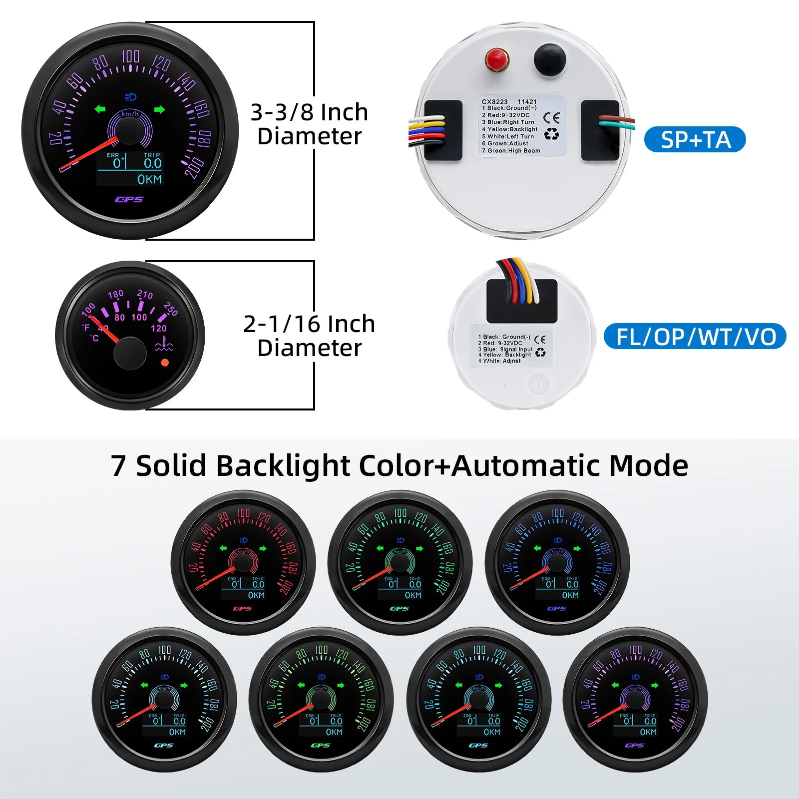 6 Gauge Set 85mm GPS Speedometer Tachometer 52mm Water Temp Fuel Voltmeter Oil Pressure Meter With 1/8 NPT Sensor For Boat Car