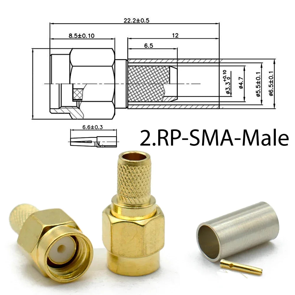 2/10pcs SMA RPSMA Male Plug / Female Jack Bulkhead Crimp RF Coaxial Connector For RG58 LMR195 RG142 RG400 Cable Wire Terminal