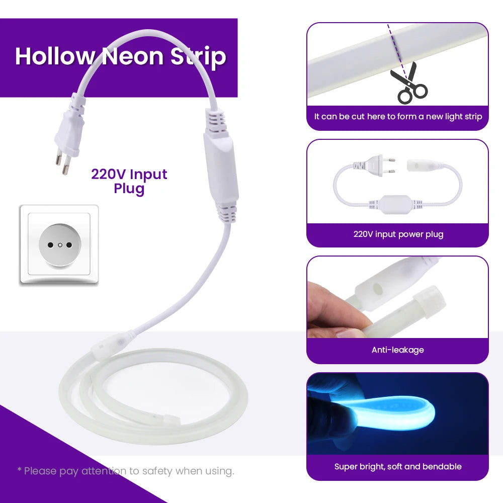 220V COB Strip White /Red /Ice Blue /Pink /Yellow /Purple Waterproof Home Decor Outdoor Lamp Flexible LED Neon Ribbon Light