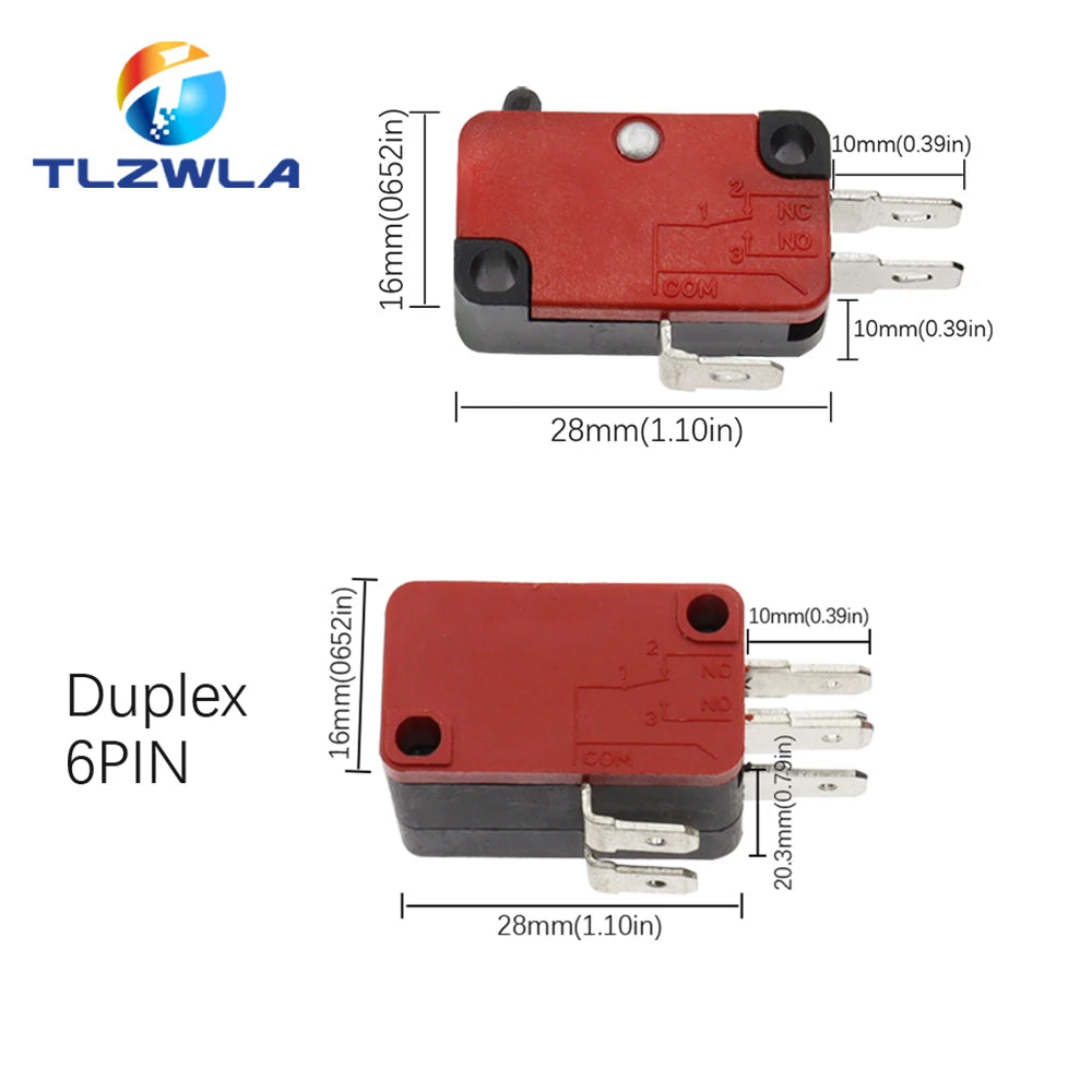 16A 250VAC SPDT Momentary Travel Limit Micro Switch 1NO1NC 3/6Pin Lever Roller V-15 V-151 V-152 V-153 V-154 V-155 Microswitch