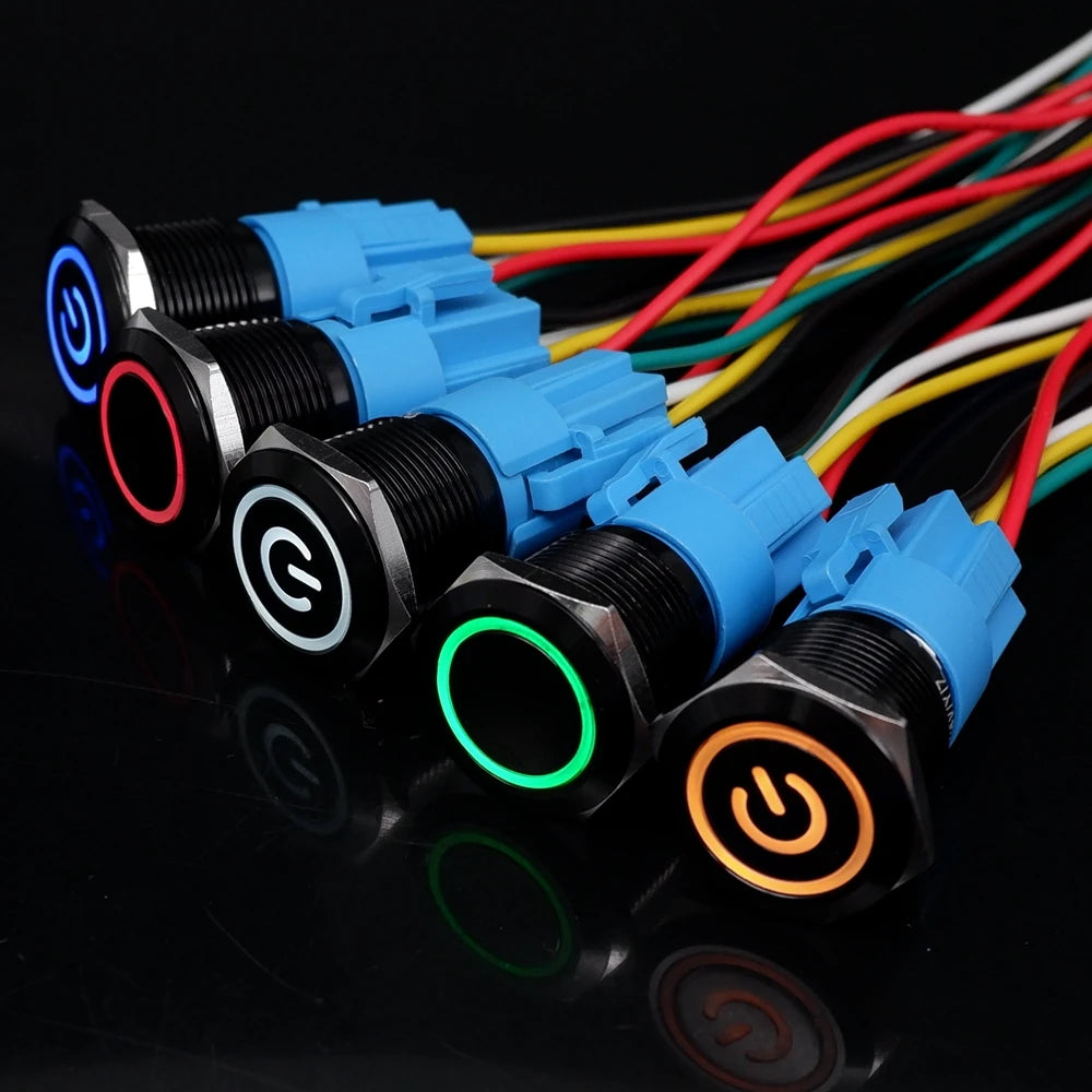 12/16/19/22mm Push Button Switch Oxidized Black Momentary Latching Fixed On Off Power Switch with wire LED Light 5V 12V 24V 220V